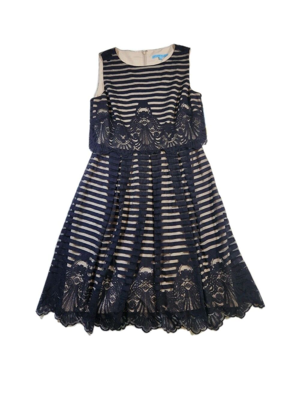 Antonio Melani Womens Navy Bethia Dress Anchors Away 8 Striped Lace Tiered NWT